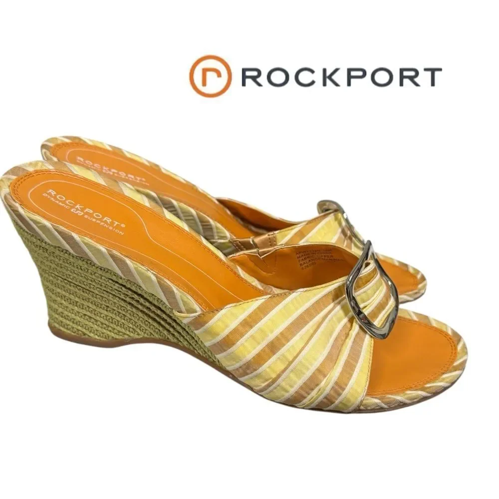Rockport Vintage Women's Dynamic Suspension Striped Slide Wedge Sandals 10